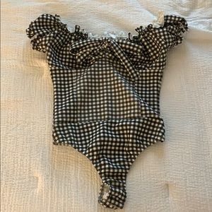 Bardot check print milkmaid bodysuit